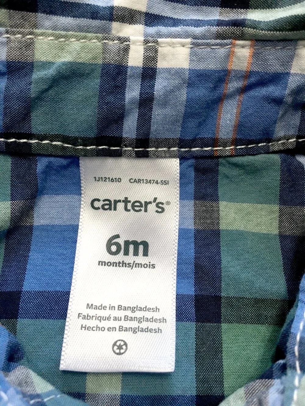 Carters Plaid Long Sleeve Shirt Size 6 Month